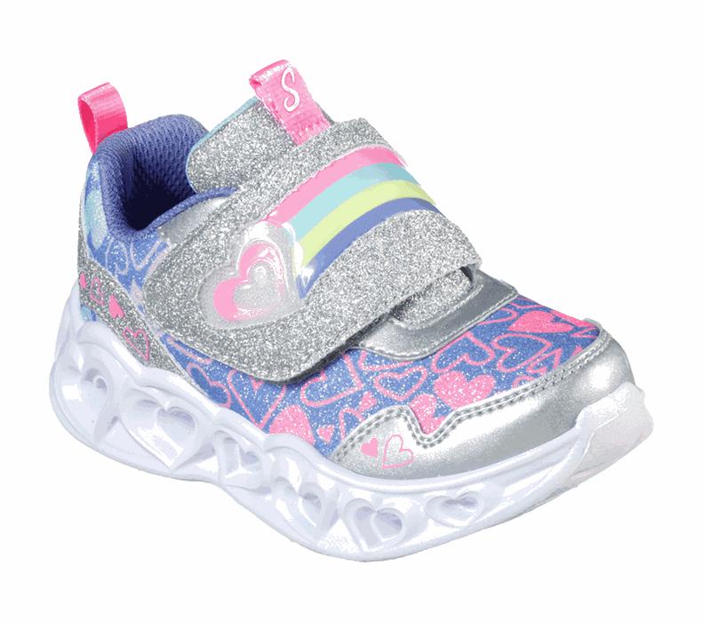 Skechers Lights: Heart Lights - Lovie Dovie - Girls Sneakers Silver/Multicolor [AU-UQ4739]